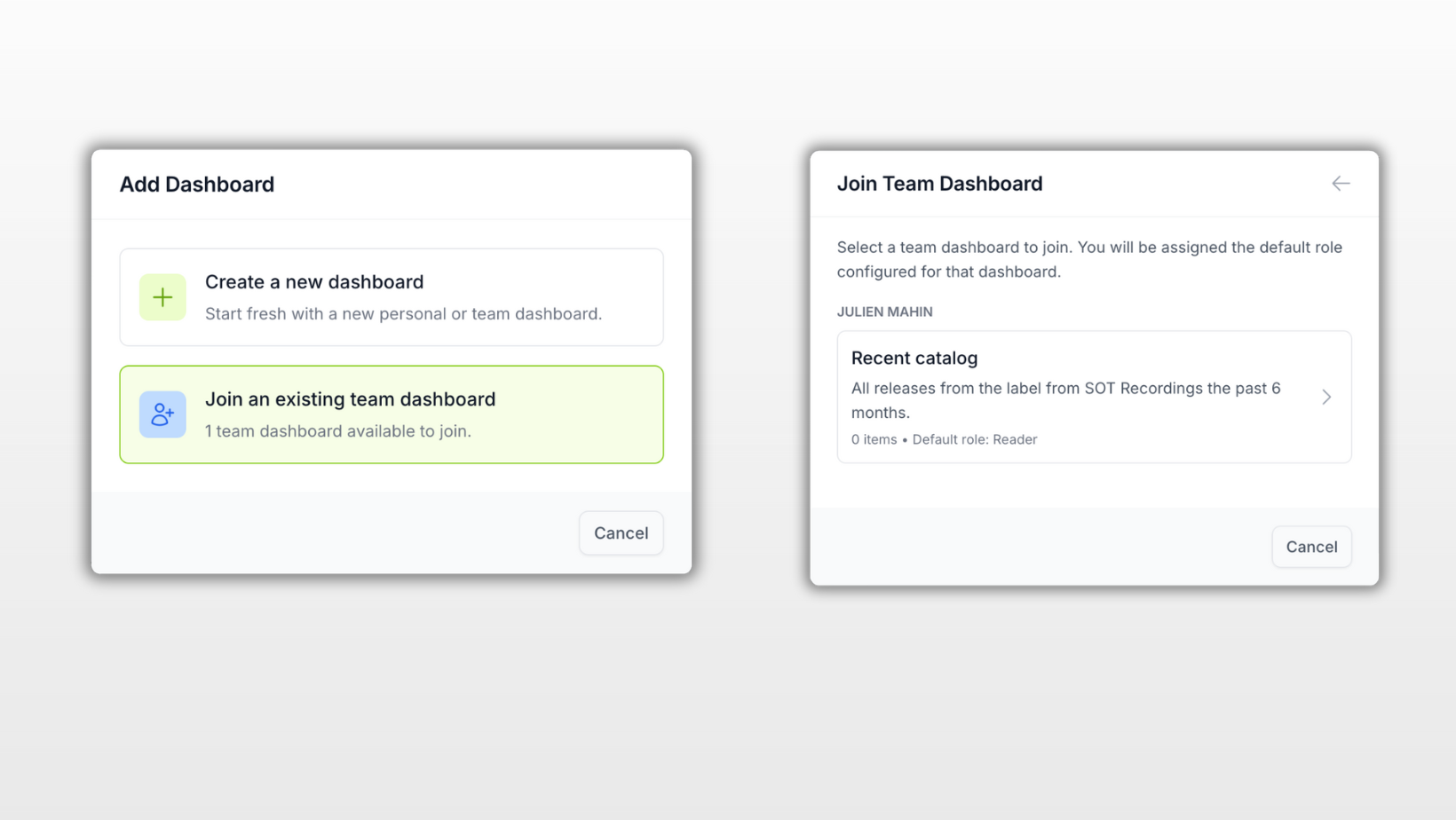Join a team dashboard